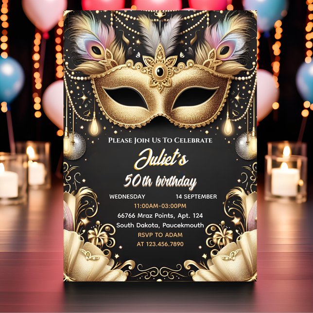 New Tutu Black Gold Chic Masquerade 50th Birthday Invitation (Creator Uploaded)