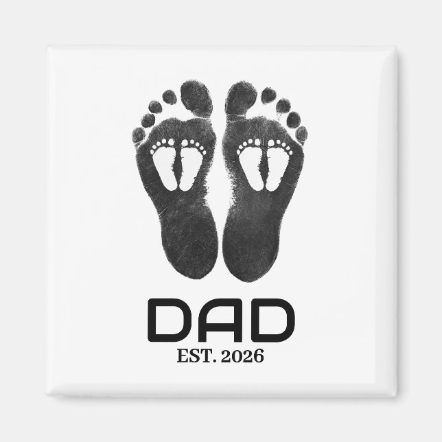 New Twin Dad Baby Footprints Est. Date Magnet (Front)