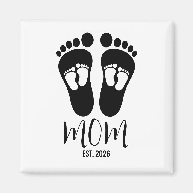 New Twin Mum Baby Footprints Script Est Date Magnet (Front)