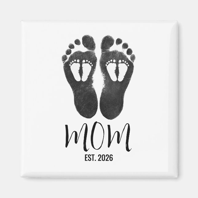 New Twin Mum Baby Footprints Script Est Date Magnet (Front)
