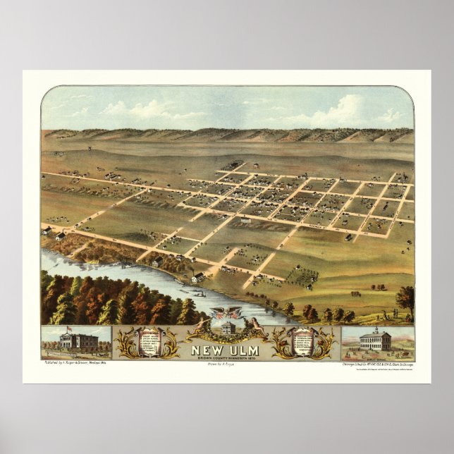 New Ulm, MN Panoramic Map - 1870 Poster (Front)