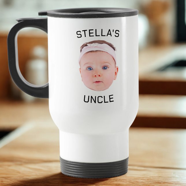 New Uncle Gift Mug, Custom Baby Face Photo Gift Travel Mug (Creator Uploaded)