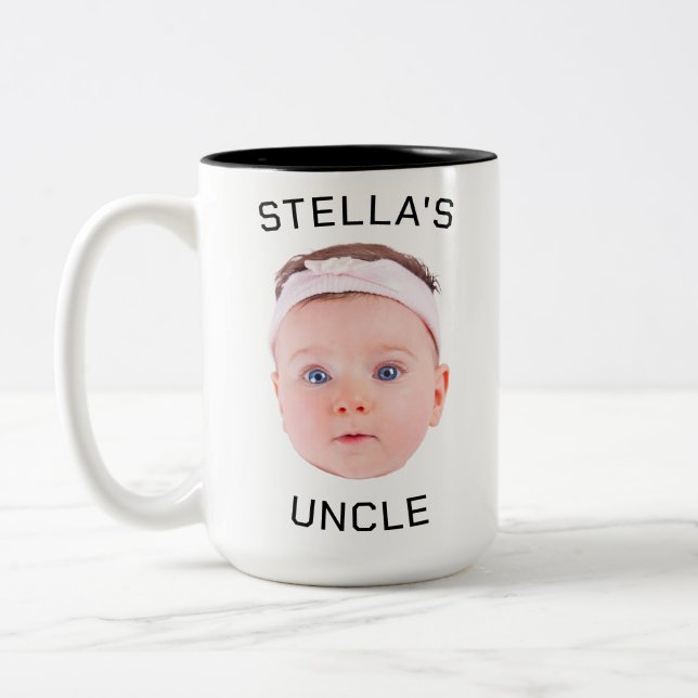 New Uncle Gift Mug, Custom Baby Face Photo Gift Two-Tone Coffee Mug (Left)