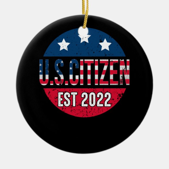 New US Citizen Est 2022 American Immigrant Ceramic Tree Decoration (Front)
