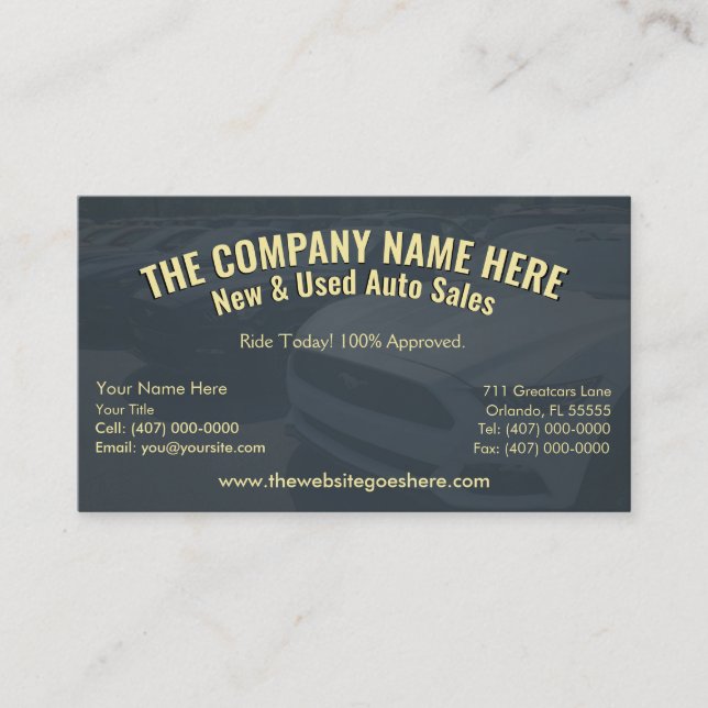 New & Used Car Sales - Auto Sales Double Sided Business Card (Front)