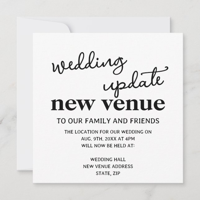 New Venue Wedding Update Change Of Plans  Announcement (Front)