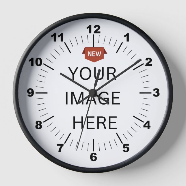 NEW! Wall Clock, 10" Round Black Wooden Frame Clock (Front)