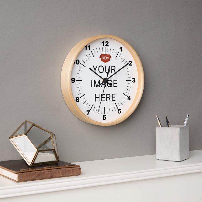 NEW! Wall Clock, 10" Round Natural Wood Frame Clock (Office)