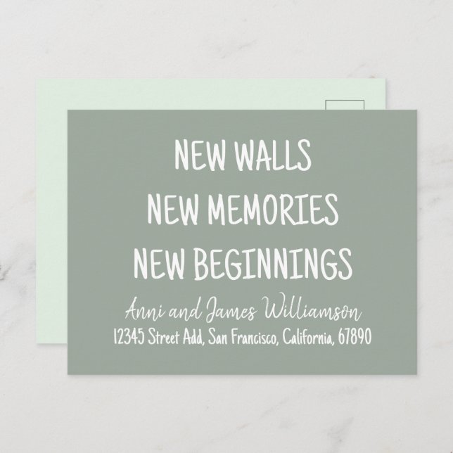 NEW WALLS NEW MEMORIES NEW BEGINNINGS Moving Holiday Postcard (Front/Back)