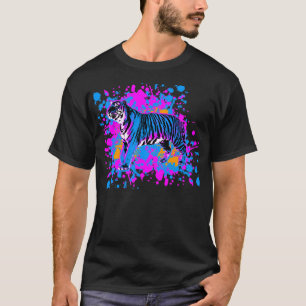 New Wave 80s Retro Blue Tiger Paint Splatter T-Shirt