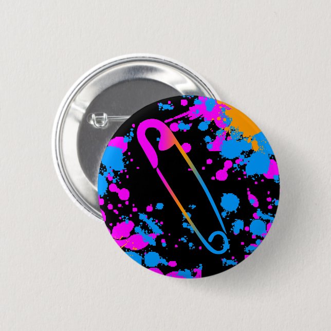 NEW WAVE 80s RETRO PUNK SAFETY PIN SPLATTER PIN (Front & Back)