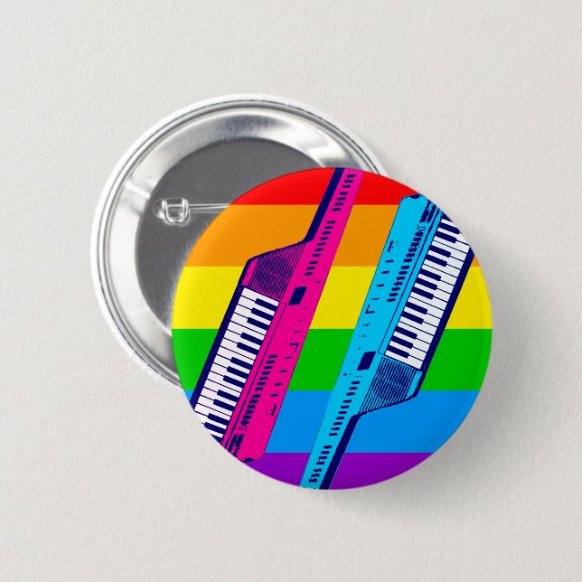New Wave Vintage 80's Retro Keytar Rainbow Pin (Front & Back)