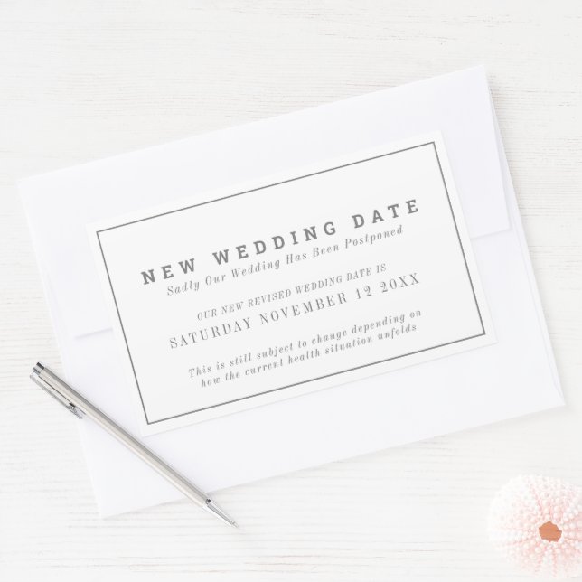 New wedding date or event change postponement rectangular sticker (Envelope)