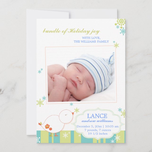 New Winter Baby Boy Flat Photo Birth Announcement (Front)