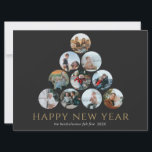 New Year 10 Photo Gold Black<br><div class="desc">Can't pick just one or two of your favourite family photos? These large 8.75" x 6.5" flat holiday greeting cards feature placeholders for 10 of your favourite photos, family name and year. The photos are all round in shape with gold borders. The greeting, "Happy New Year, " is in gold...</div>