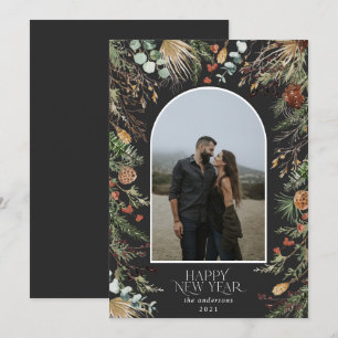 New year 1 photo arch watercolor botanical floral holiday card