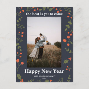 New Year 1 Photo Botanical Holiday Holly Modern Postcard