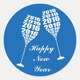 New Year 2016 Stylish Wine Glass Toasting Classic Round Sticker