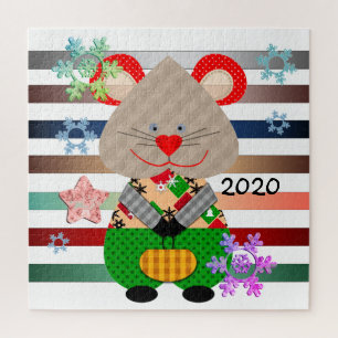 New year 2020 vintage retro mouse symbol design ca jigsaw puzzle