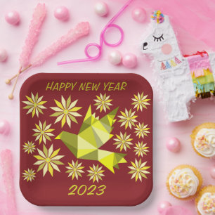 NEW YEAR 2023 PAPER PLATE WITH FLOWER BIRDS