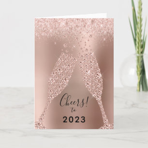 New Year 2023 Rose Gold Metallic Glitter Holiday Card