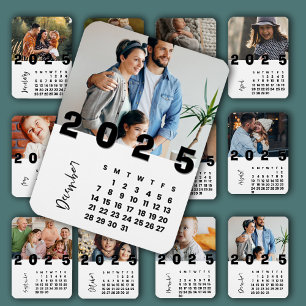 New Year 2025 December Month Calendar Family Photo Magnet