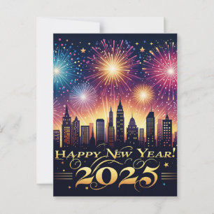 New Year 2025 Fireworks Celebration post card 