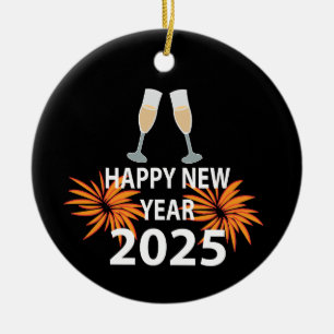 New Year 2025 Happy New Year Ceramic Tree Decoration