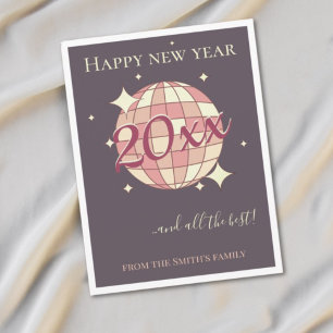 New year 2025 pink purple retro greeting card