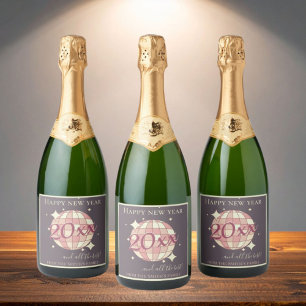 New year 2025 pink purple retro party sparkling wine label