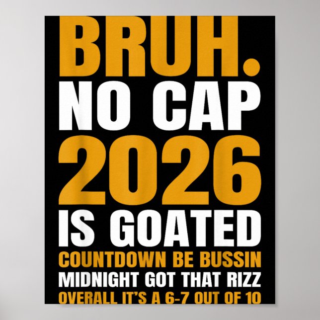 New Year 2026 Bruh No Cap Countdown Bussin Funny R Poster (Front)