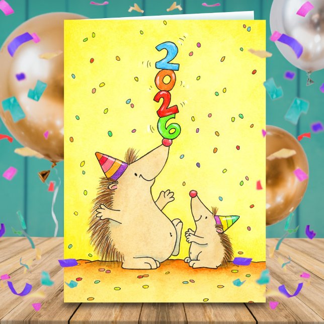 New Year 2026 Cute Hedgehog Greeting  Card (Creator Uploaded)