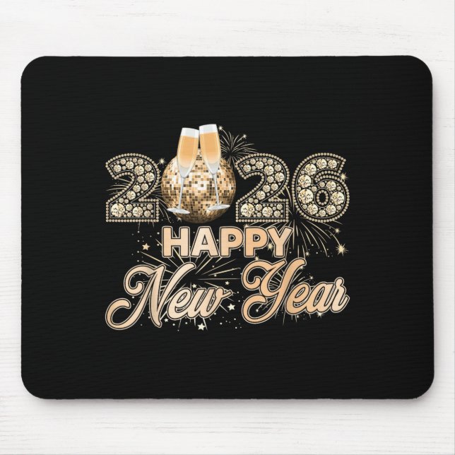 New Year 2026 Disco Ball Champagne Happy New Years Mouse Pad (Front)