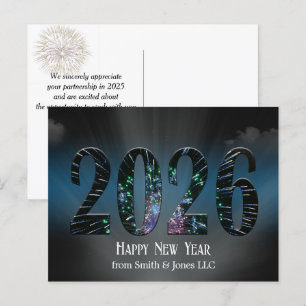 New Year 2026 Fireworks and Clouds Holiday Postcard