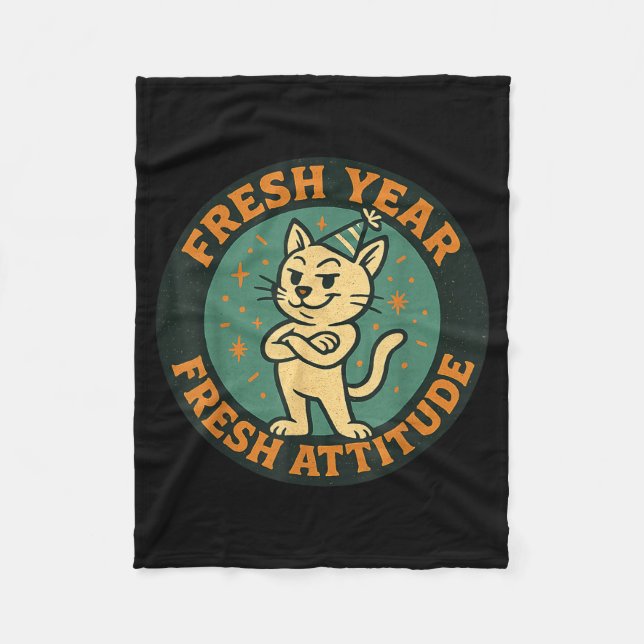New Year 2026 Funny Cat Lover Humor Fresh Attitude Fleece Blanket (Front)