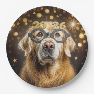 New Year 2026 Golden Retriever Humour Paper Plate