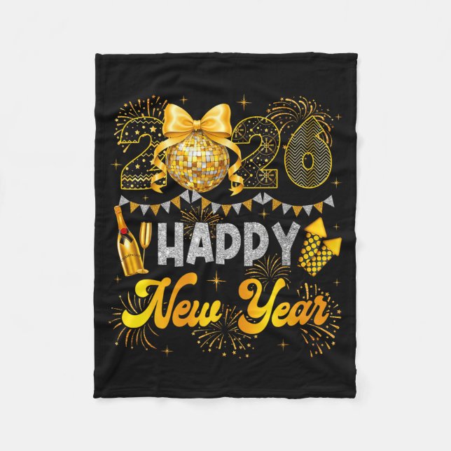 New Year 2026 Happy Party Balloon Family Matching  Fleece Blanket (Front)