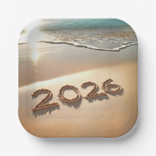 New Year 2026 In Beach Sand Paper Plate