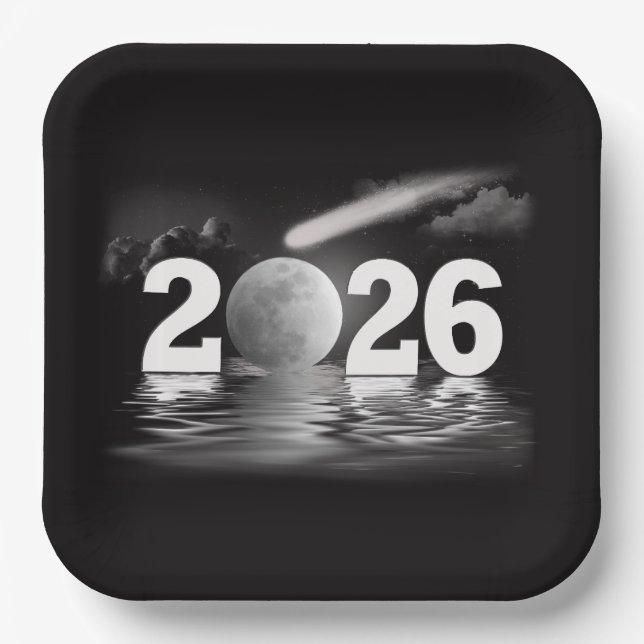 New Year 2026 Moon with Comet Paper Plate (Front)