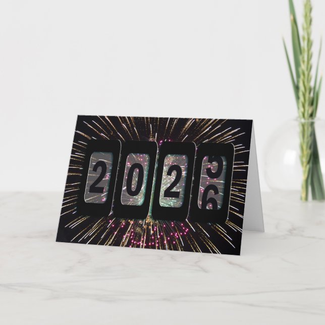 New Year 2026 Odometer and Fireworks Holiday Card (Front)