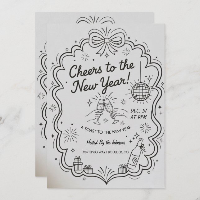 New Year 2026 Party Invitation Printable (Front/Back)