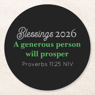 New Year 2026 Prosperity Black and Green Blessings Round Paper Coaster