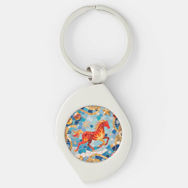 New Year 2026 Red Fiery Horse Christmas Pattern Key Ring (Front)