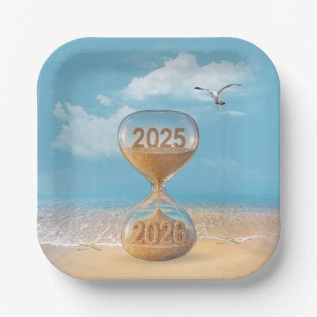 New Year 2026 Sand Timer With Starfish Paper Plate (Front)