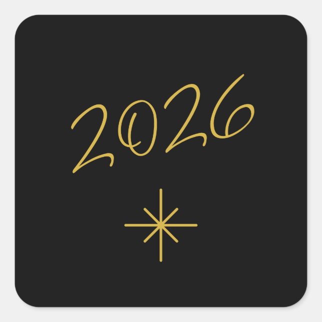 New Year 2026 Simple Snowflake Gold Black Square Sticker (Front)