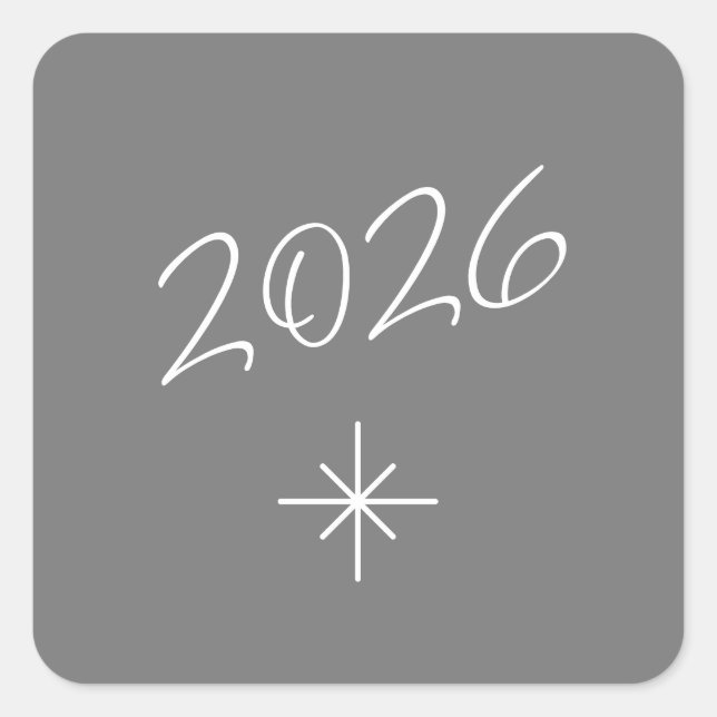 New Year 2026 Simple Snowflake Grey Square Sticker (Front)