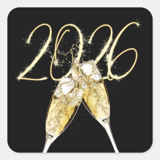 New Year 2026 Sparklers and Champagne Toast Square Sticker (Front)