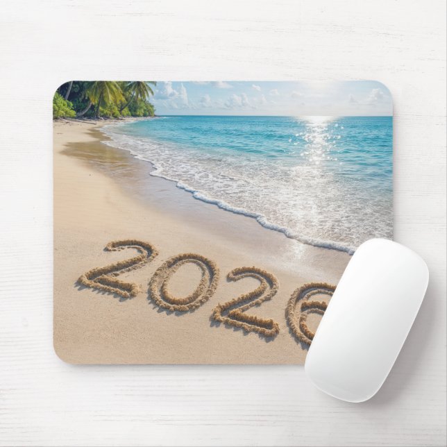 New Year 2026 Text On a Tropical Beach Mouse Pad (With Mouse)