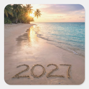 New Year 2026 Tropical Beach Square Sticker