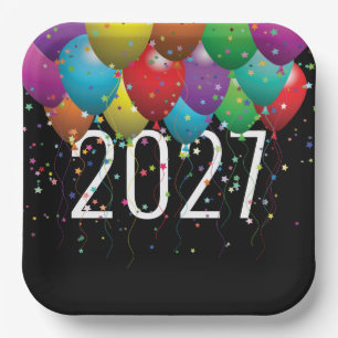 New Year 2027 Balloons Paper Plate